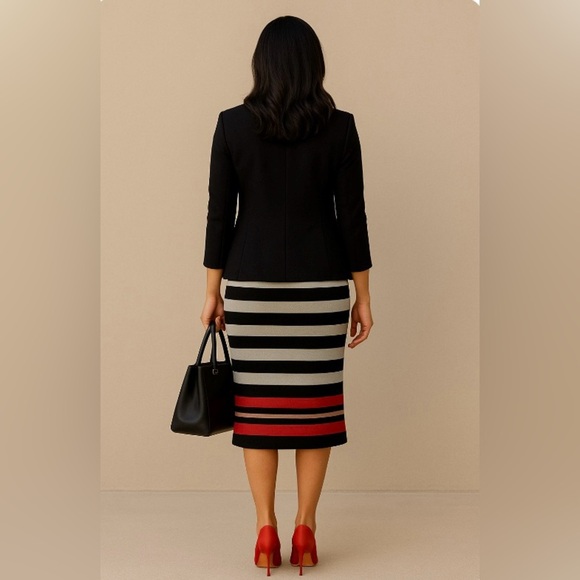 Elle Black and Red Striped Pencil Skirt - Picture 5 of 7